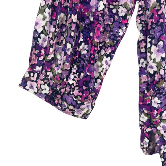 Crown & Ivy Floral Blouse Womens Purple Pink Long Sleeve Ruffle Neck Size XL - Picture 9 of 9